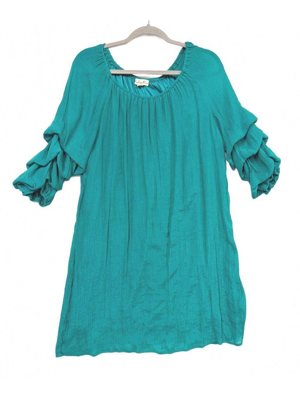 Indigo Rose 2X Teal Boho Tunic Dress Tiered Ruffle Bell Sleeve Plus Size